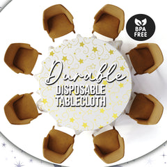 84 in. Round Gold Star Printed Plastic Table Cover | Case of 48