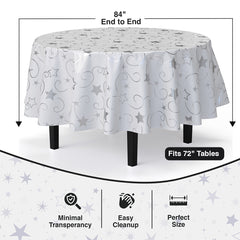 84 in. Round Silver Star Printed Plastic Table Cover | Case of 48