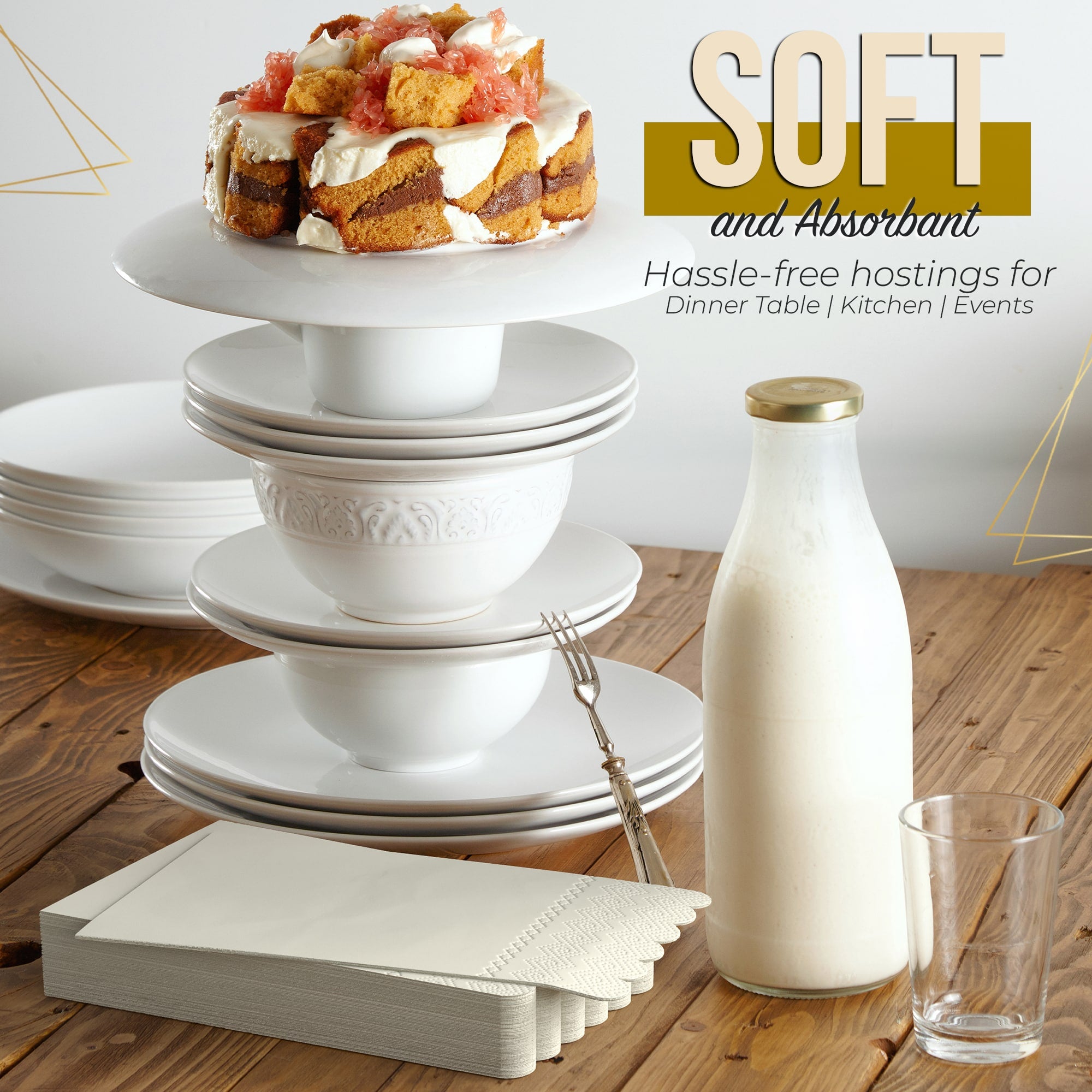 3 Ply Ivory Scalloped Napkins - 13 in. x 15.7 in. - 20 Ct.