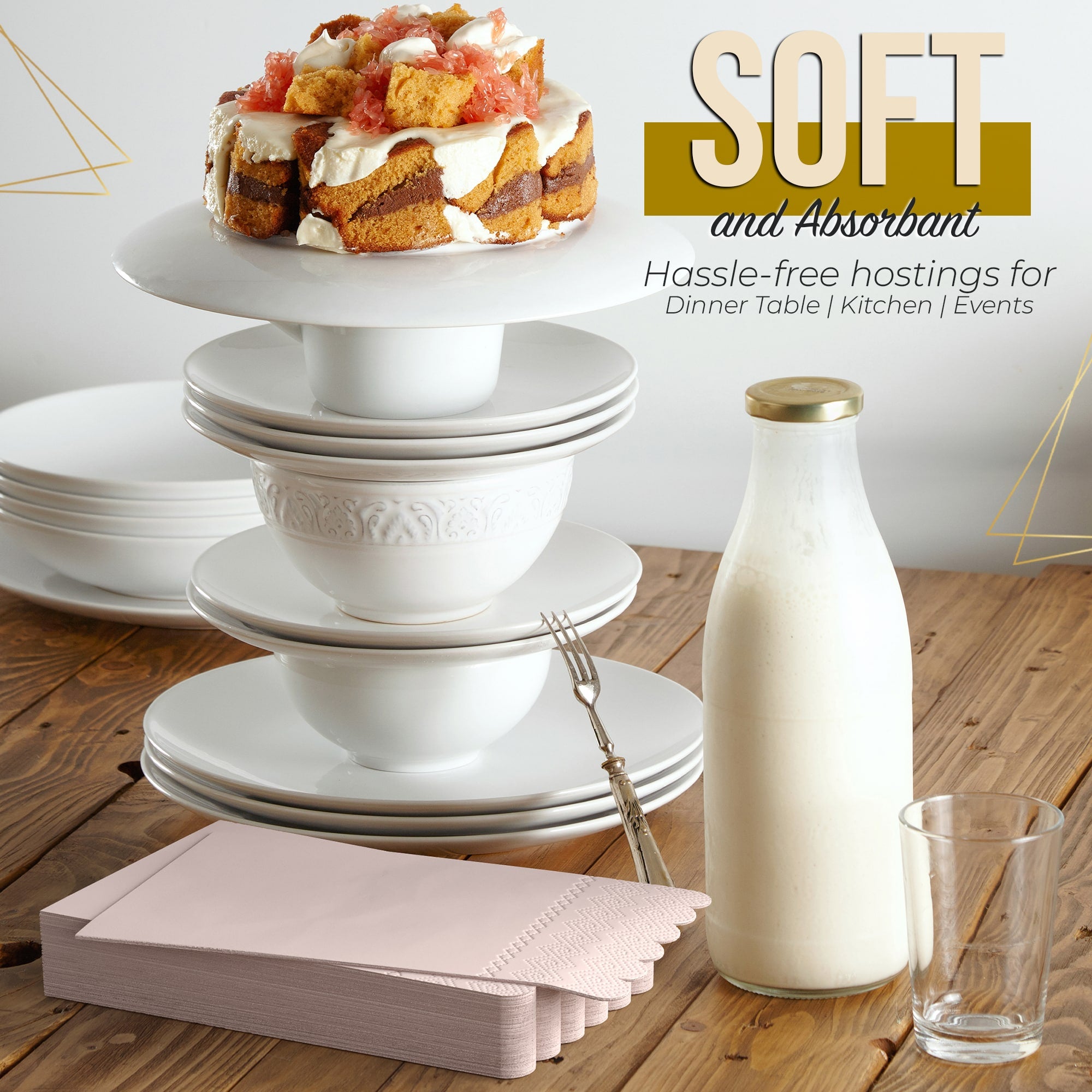 3 Ply Pink Peach Scalloped Napkins - 13 in. x 15.7 in. - 20 Ct.