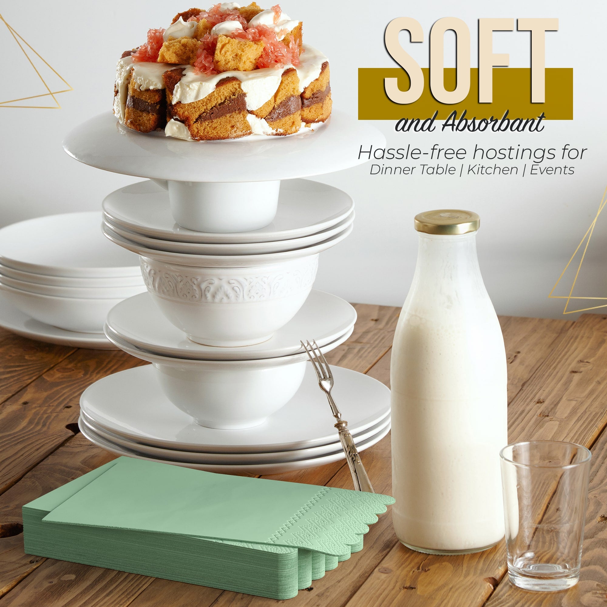 3 Ply Pistachio Green Scalloped Napkins - 13 in. x 15.7 in. - 20 Ct.