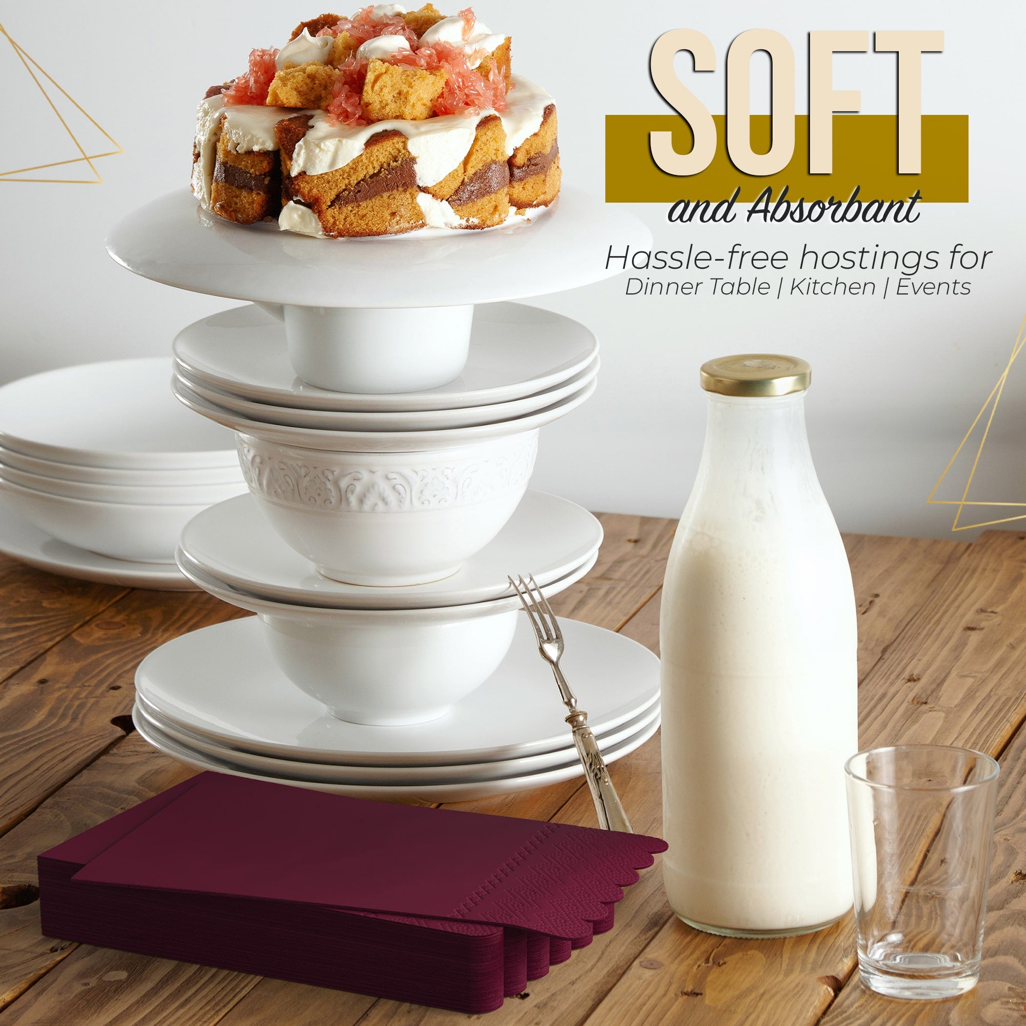 3 Ply Wine Berry Scalloped Napkins - 13 in. x 15.7 in. - 20 Ct.