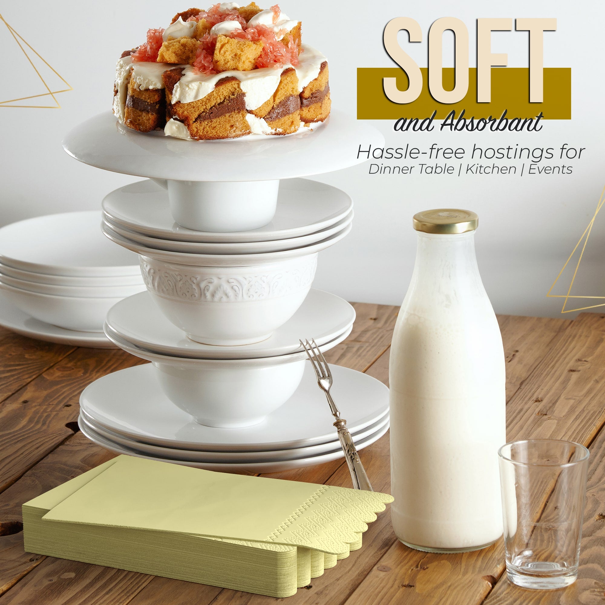 3 Ply Buttercup Yellow Scalloped Napkins - 13 in. x 15.7 in. - 20 Ct.