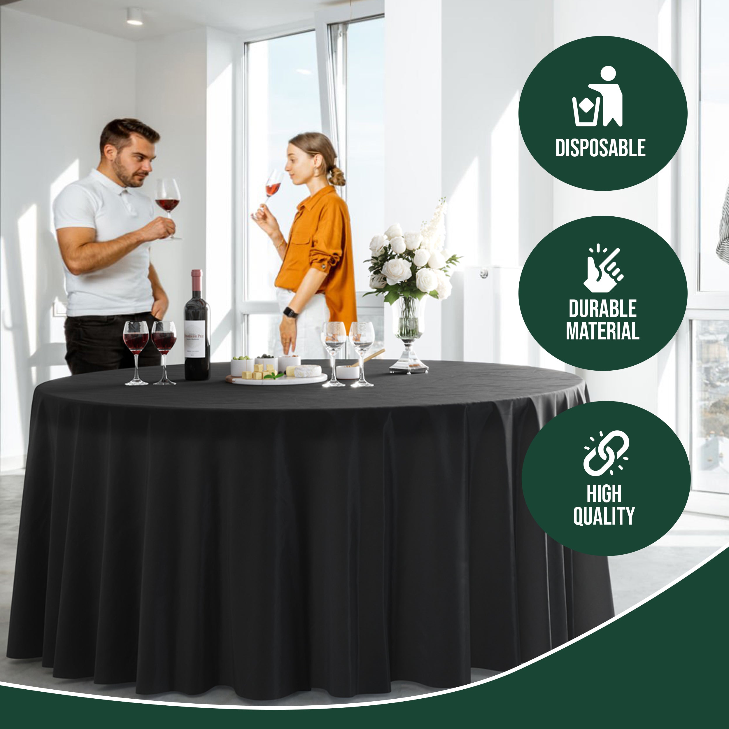 120 in. Premium Round Black Plastic Table Cover