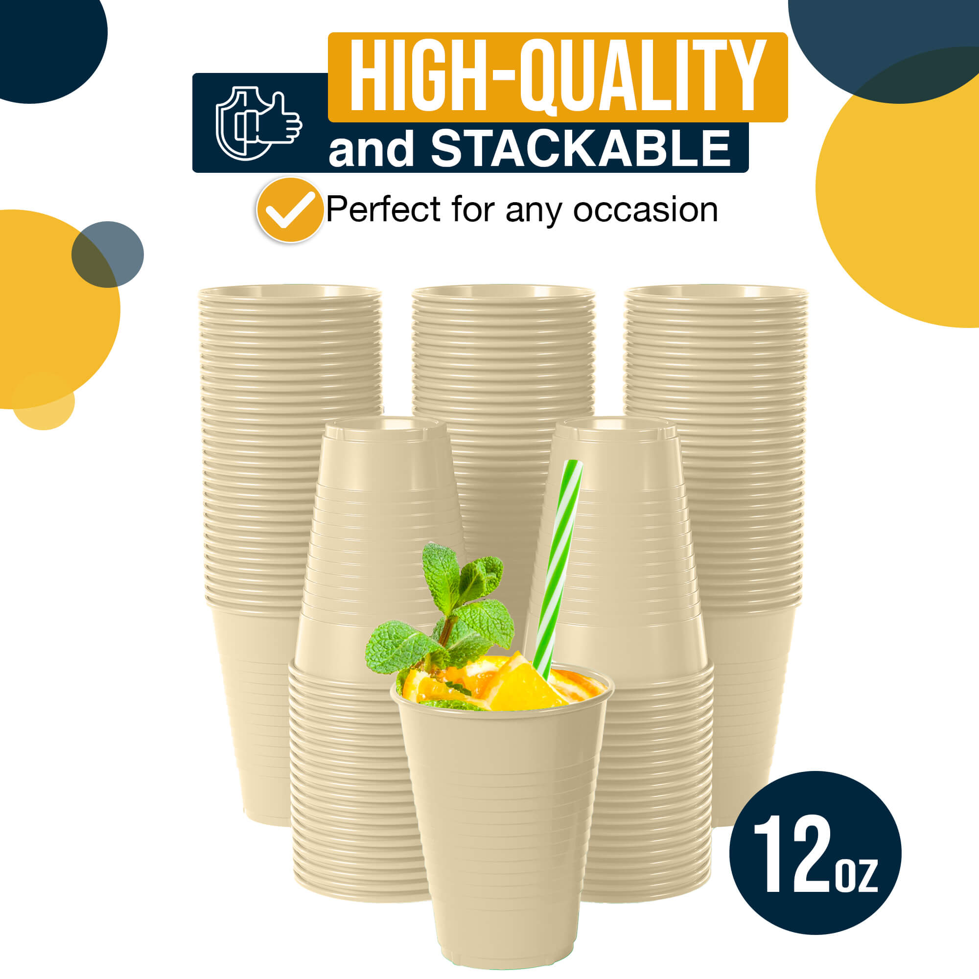 12 Oz. Ivory Plastic Cups | 50 Count