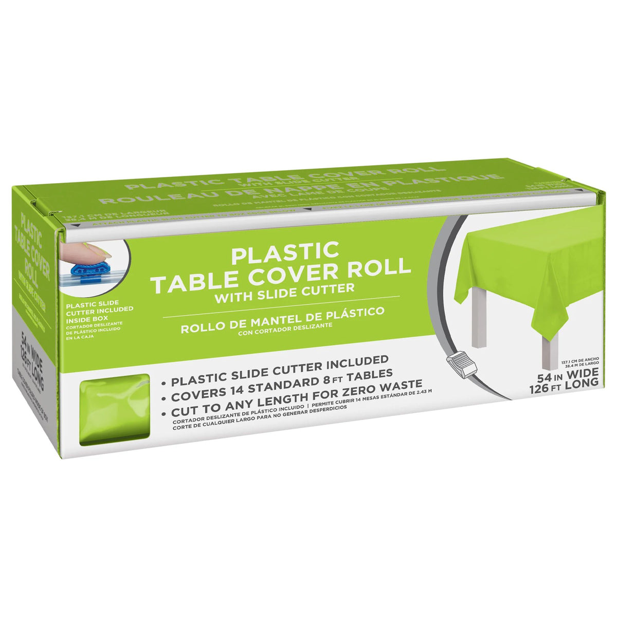 Kiwi Green Plastic Table Cover Roll with Cutter - 54 x 126 ft