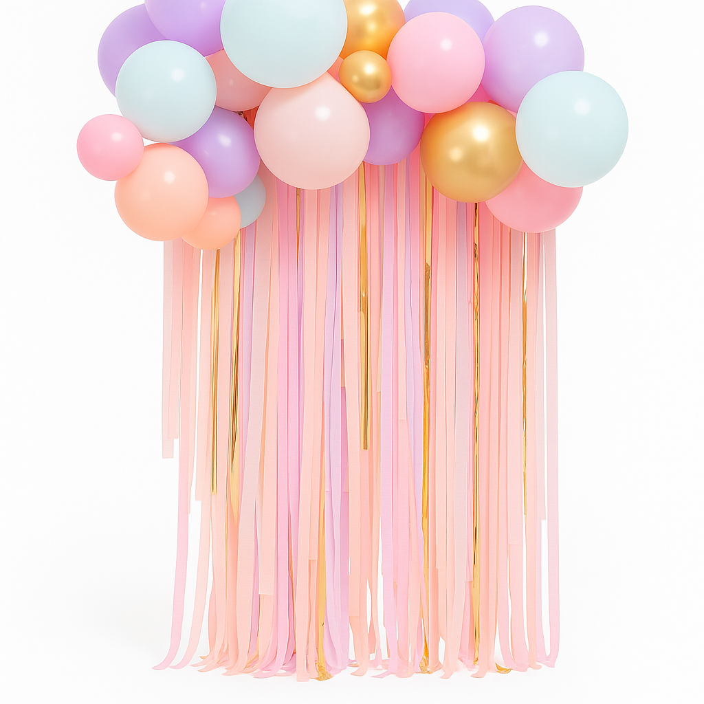 Pastel Balloon Backdrop with Streamers