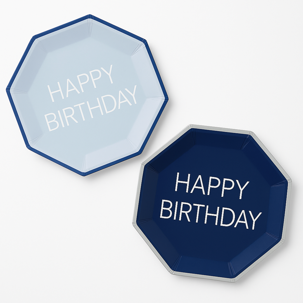 Happy Birthday Blue Octagonal Plates - 9.5" - 8ct