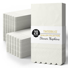 3 Ply Ivory Scalloped Napkins - 13 in. x 15.7 in. - 20 Ct.
