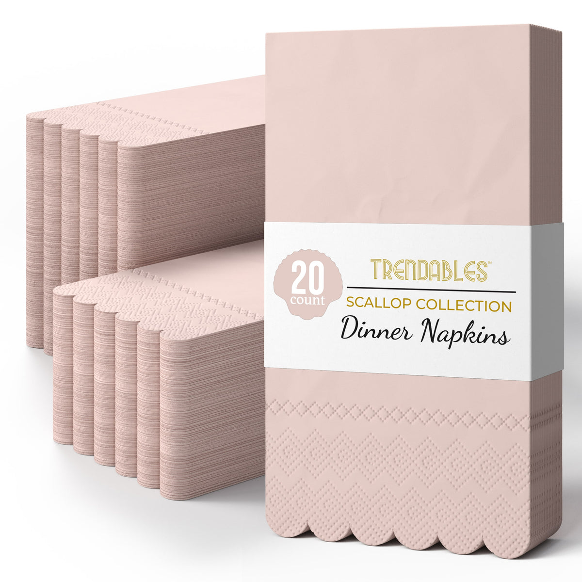 3 Ply Pink Peach Scalloped Napkins - 13 in. x 15.7 in. - 20 Ct.