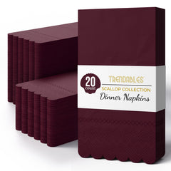 3 Ply Wine Berry Scalloped Napkins - 13 in. x 15.7 in. - 20 Ct.