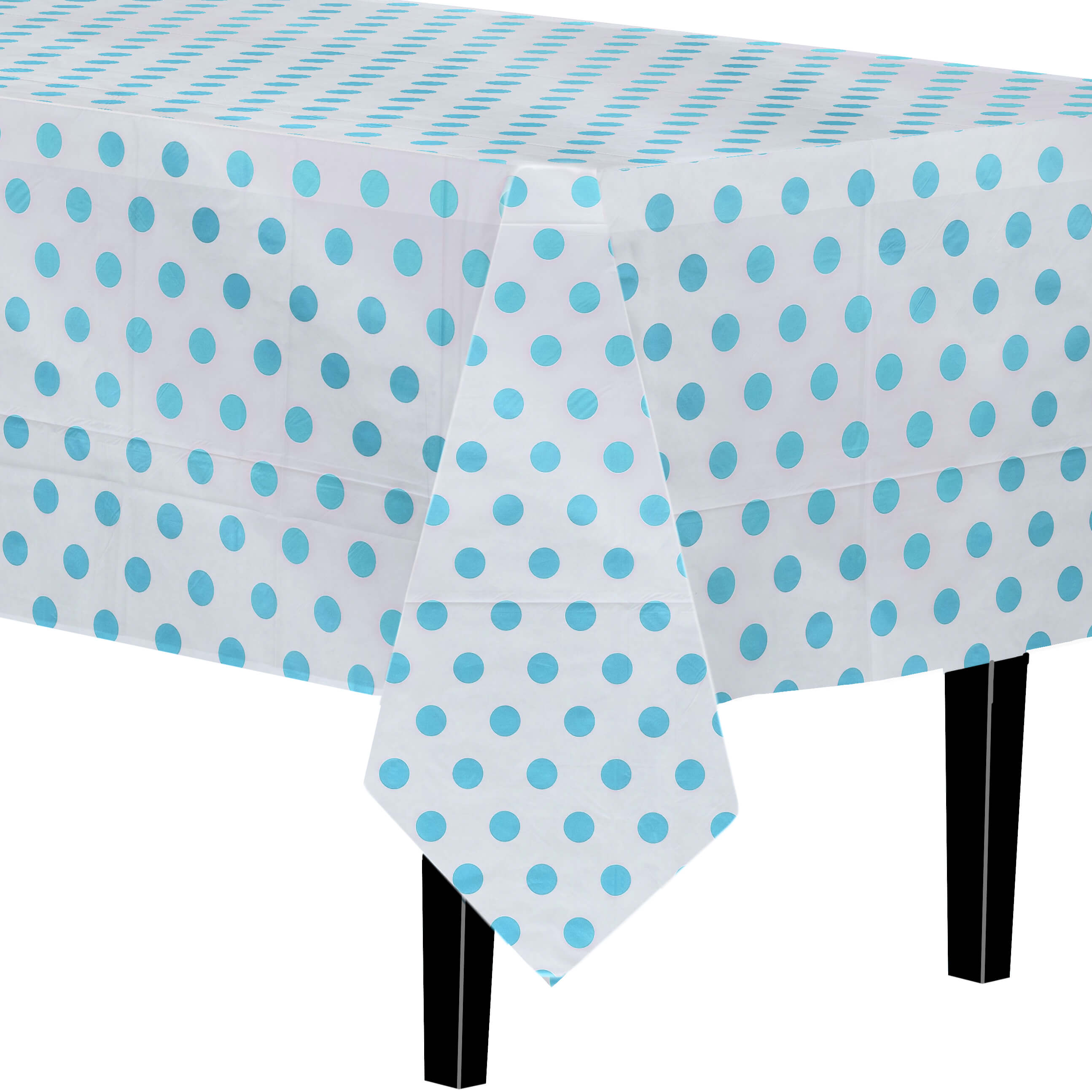 Light Blue Polka Dot Plastic Table Covers | 12 Pack - 54 In. x 108 In.