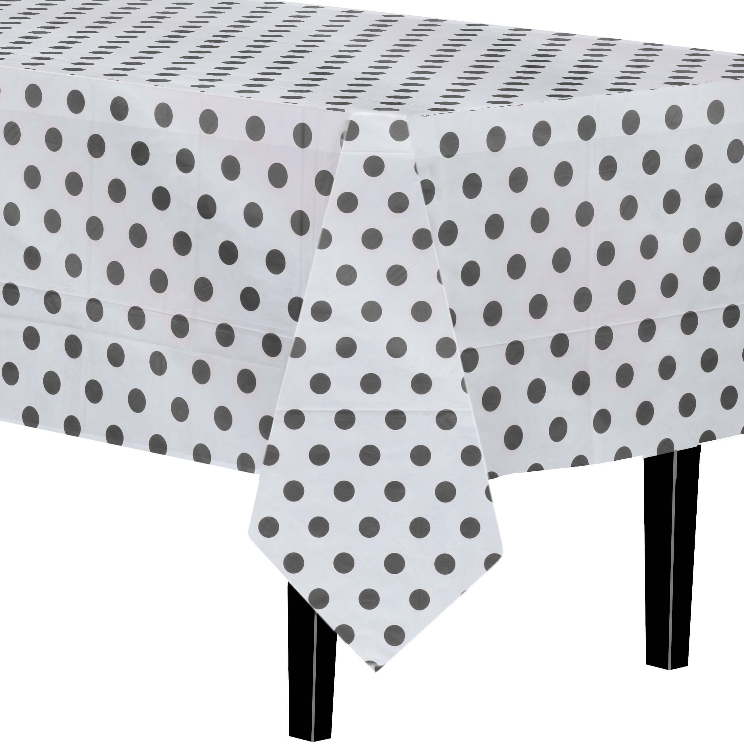 Black Polka Dot Plastic Table Cover - 54 in. x 108 in. | Case of 48