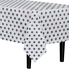Black Polka Dot Plastic Table Cover - 54 in. x 108 in. | Case of 48