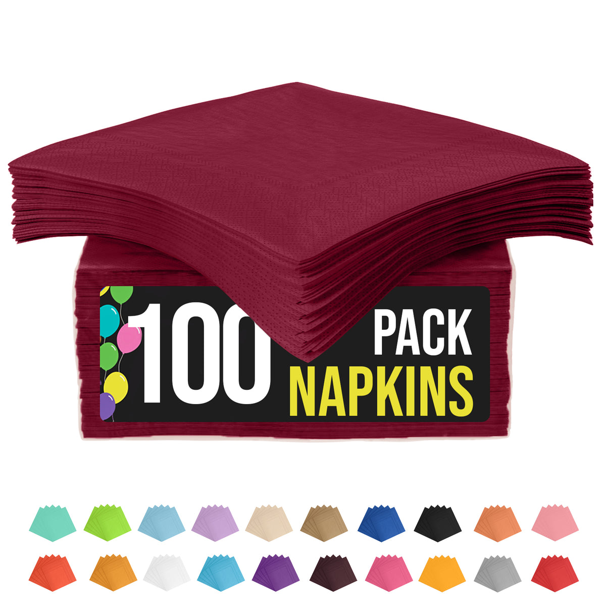 Burgundy Beverage Napkins - 4.75 in. x 4.75 in. | 100 Count