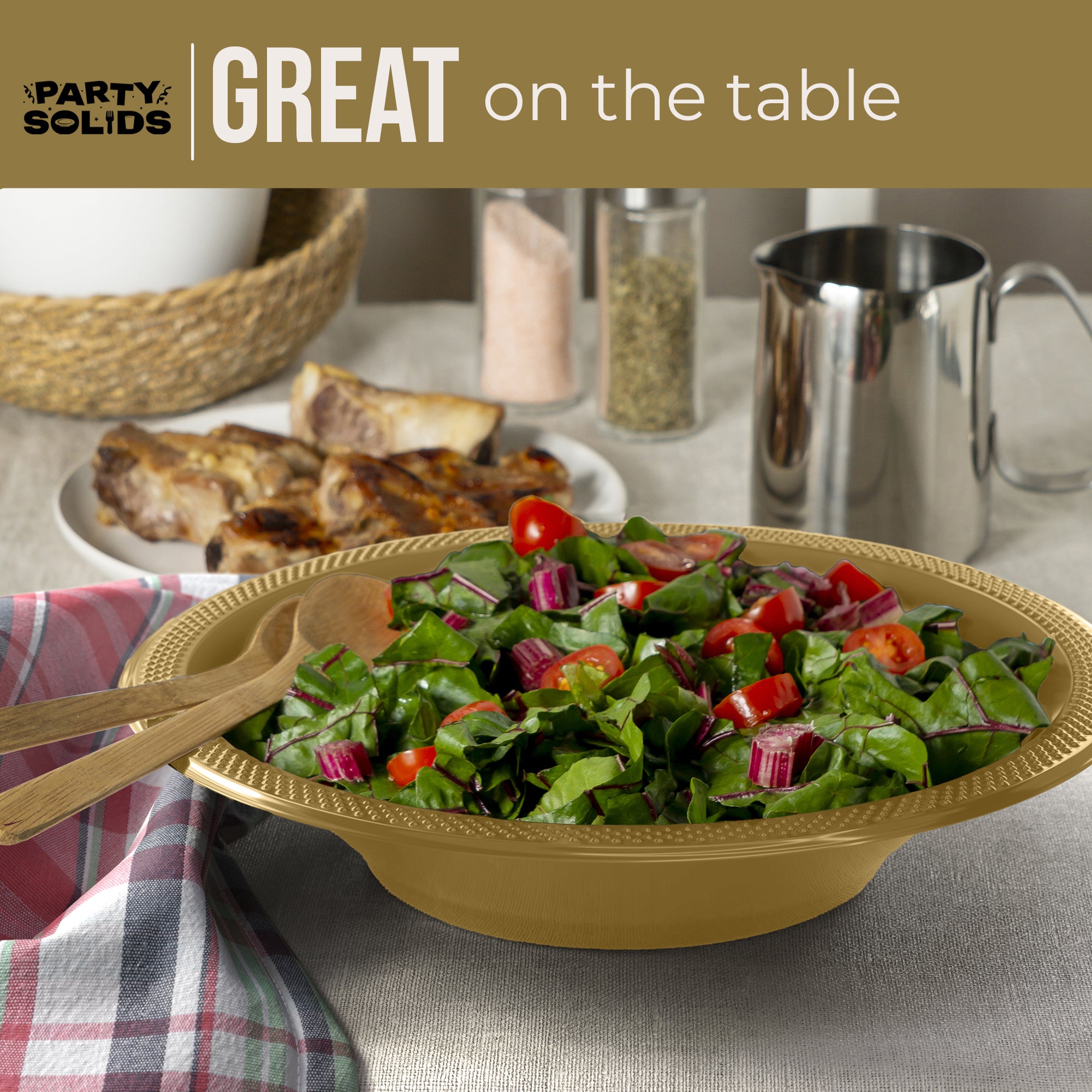 12 Oz. Gold Plastic Bowls | 50 Count