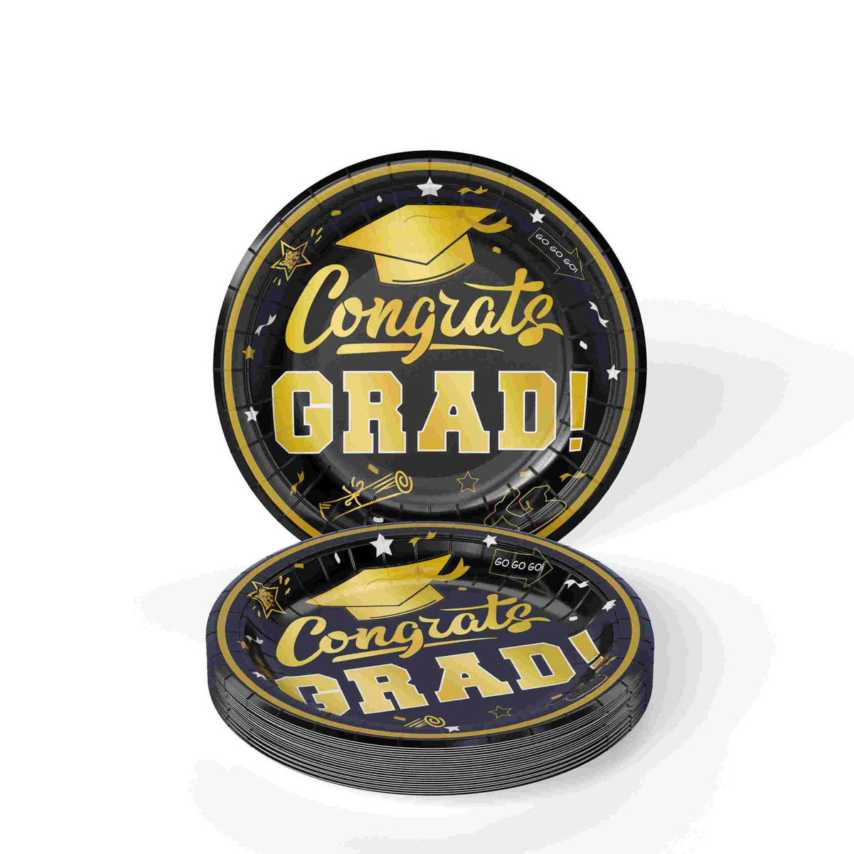 7 In. Black/Gold Graduation Plates | 24 Count