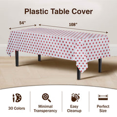 Red Polka Dot Plastic Table Cover | Case of 48 - 54 In. x 108 In.