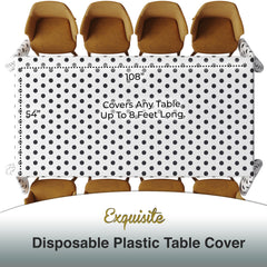 Black Polka Dot Plastic Table Covers | 6 Pack | 54 in. x 108 in.