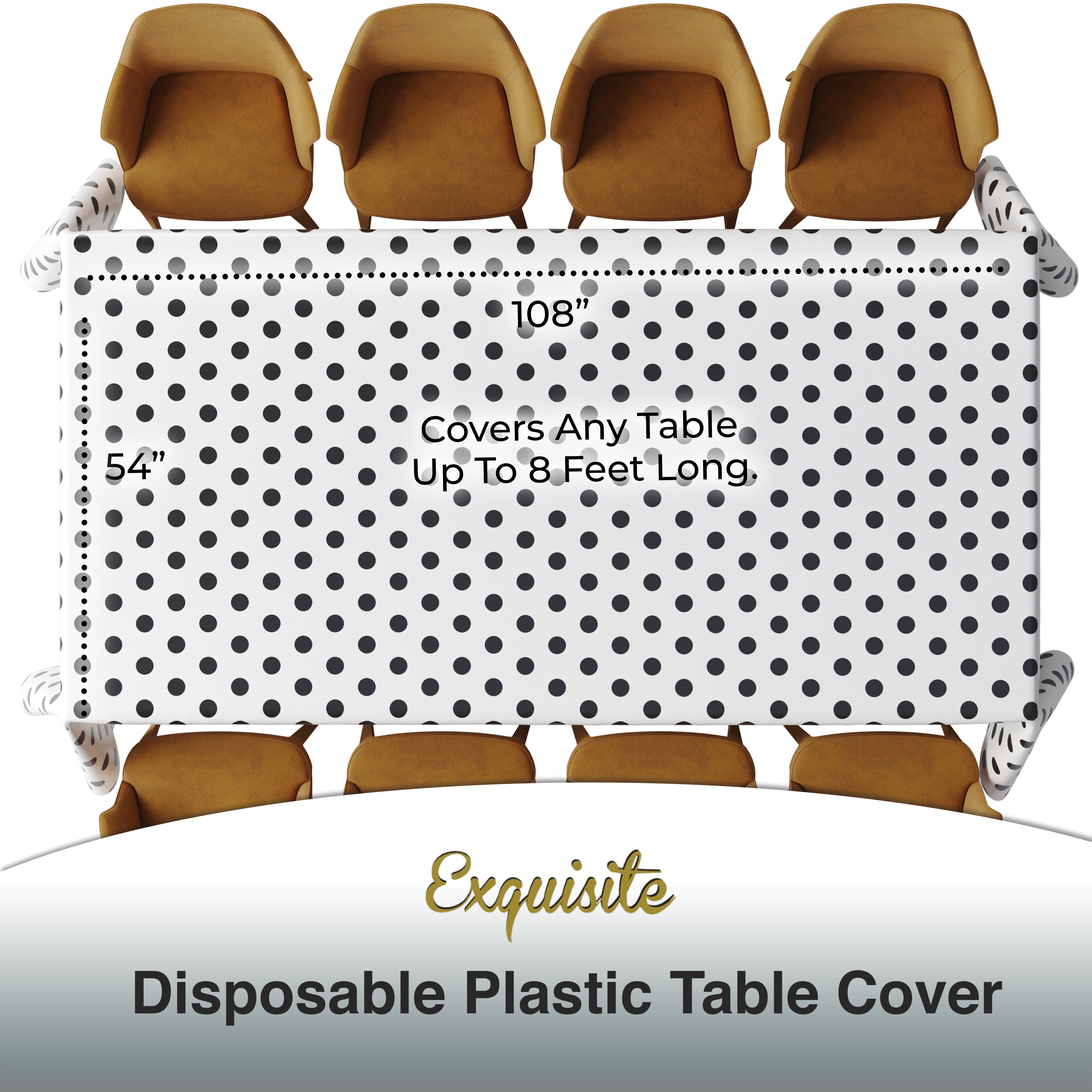 Black Polka Dot Plastic Table Cover | 54 in. x 108 in. | Case of 48