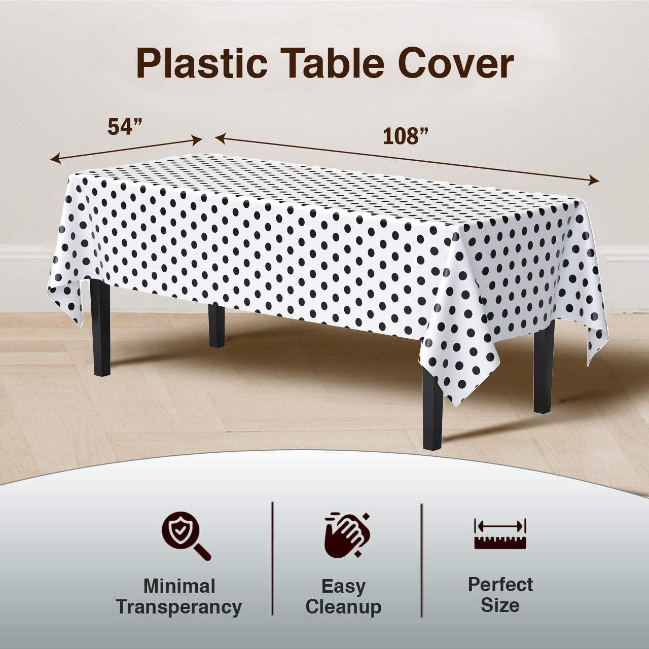 Black Polka Dot Plastic Table Cover | 54 in. x 108 in. | Case of 12