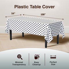 Black Polka Dot Plastic Table Covers | 12 Pack | 54 in. x 108 in.