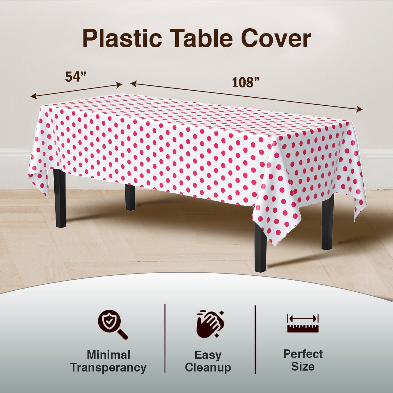 Red Polka Dot Plastic Table Cover | 54 in. x 108 in.
