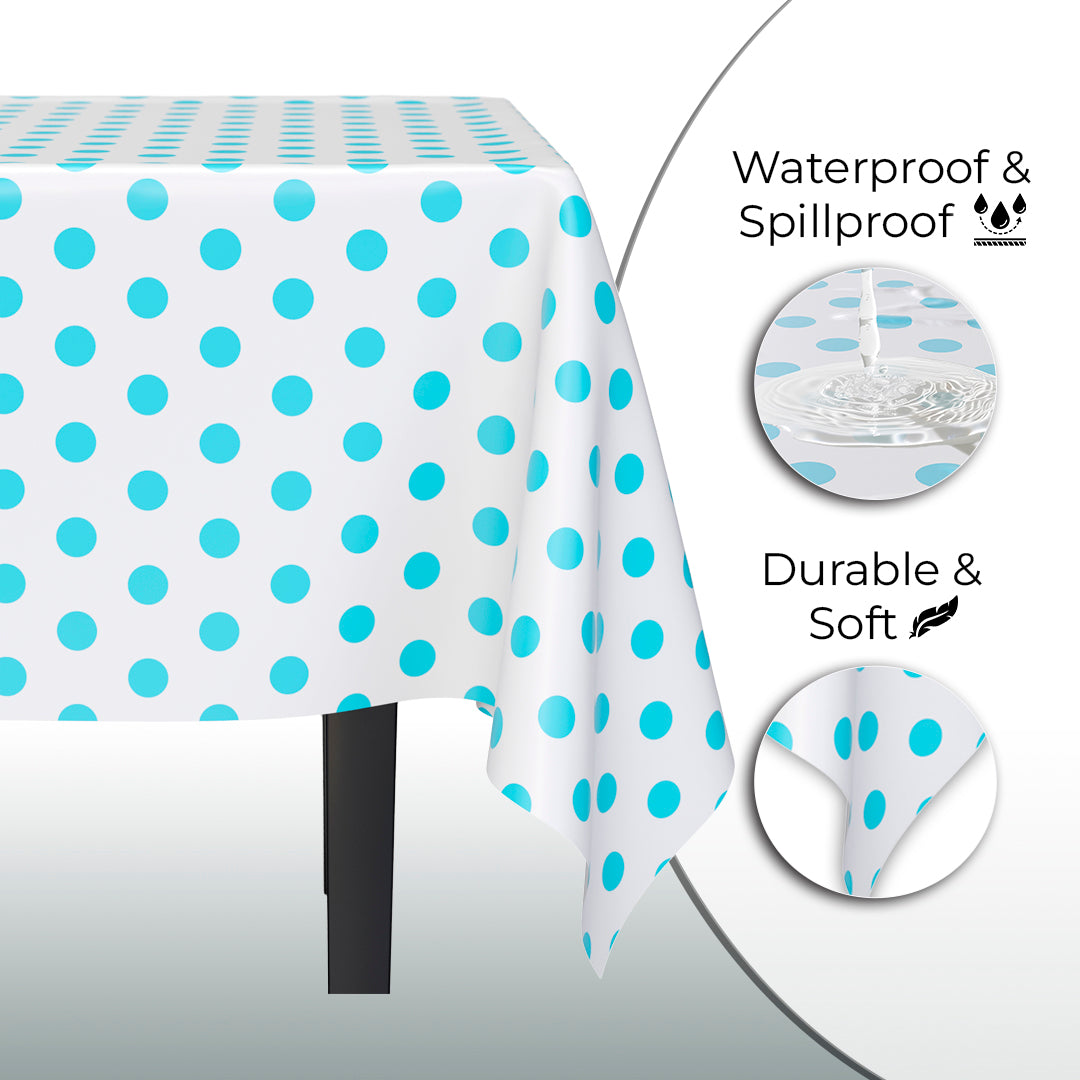 Light Blue Polka Dot Plastic Table Cover | 54 in. x 108 in.