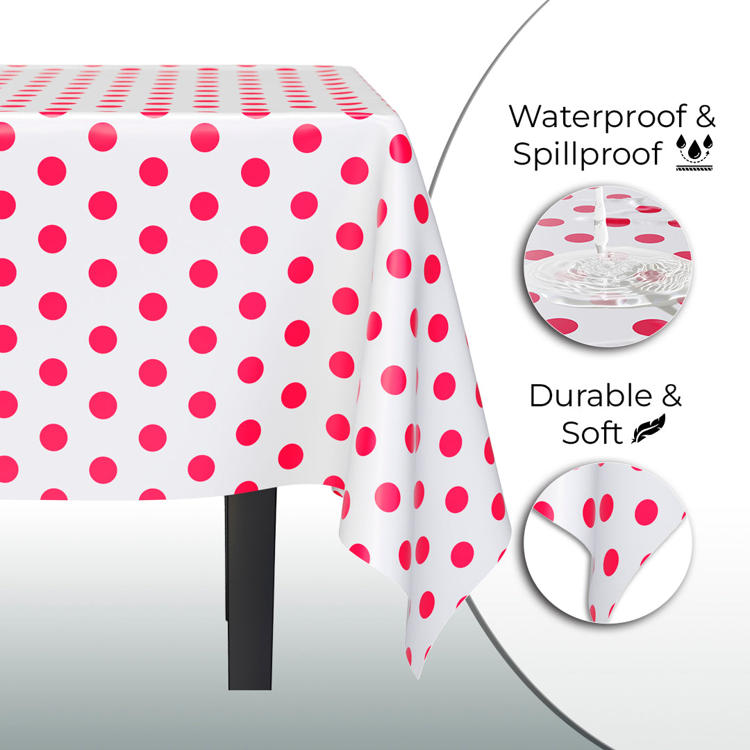 Red Polka Dot Plastic Table Cover | 54 in. x 108 in.