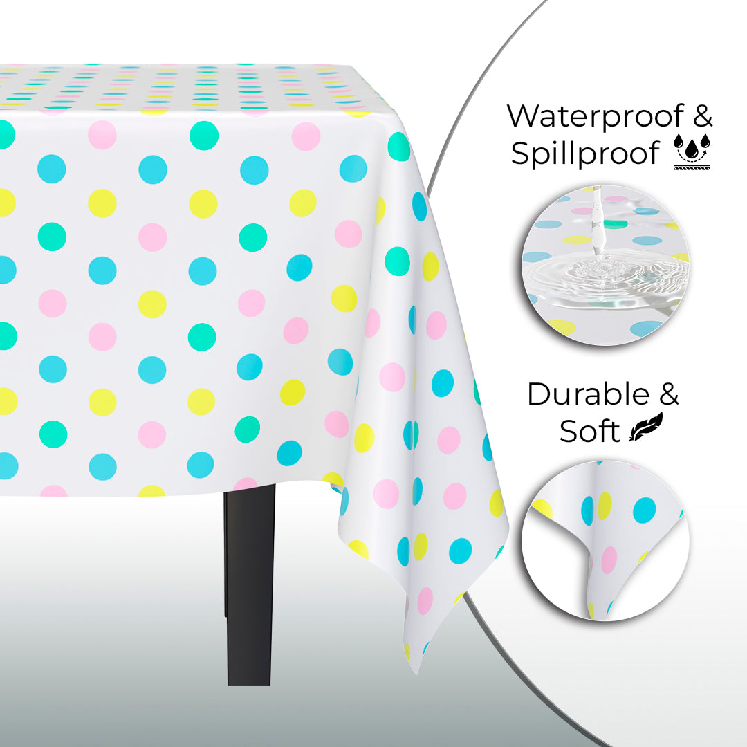 Multi Colored Polka Dot Plastic Table Cover | 54 in. x 108 in.