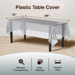 Silver Floral Plastic Table Cover | Case of 48 - 54 In. x 108 In.