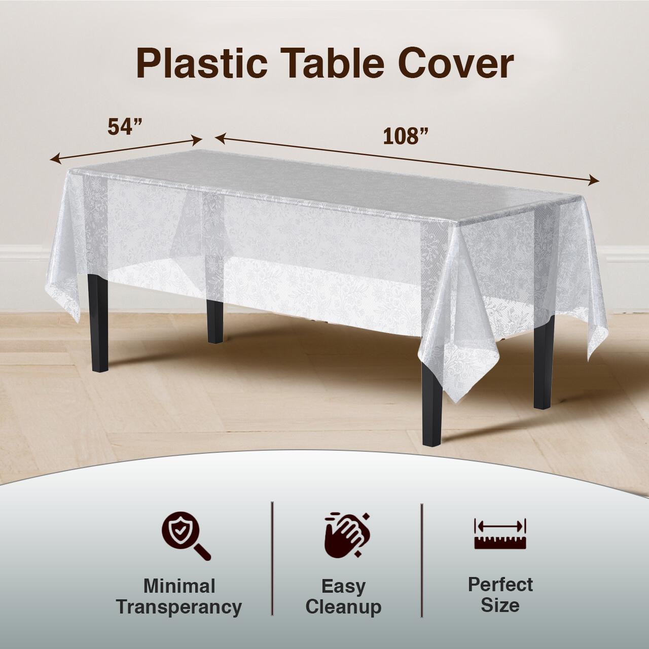 White Floral Plastic Table Covers | 6 Pack - 54 In. x 108 In.