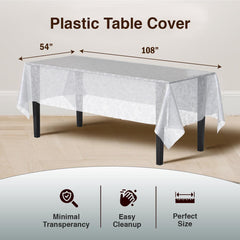 White Floral Plastic Table Cover - 54 In. x 108 In.