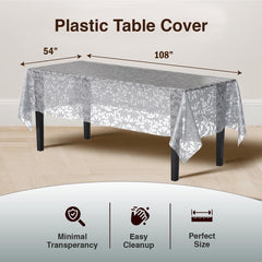 Silver Lace Plastic Table Covers | 6 Pack - 54 In. x 108 In.