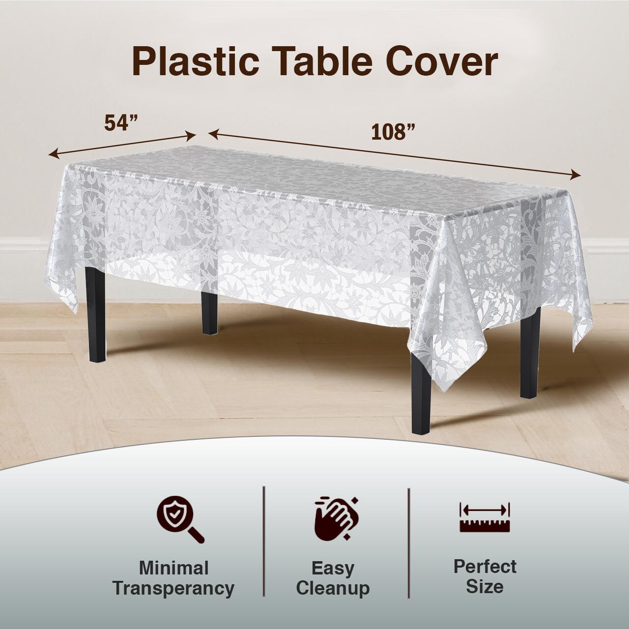 White Lace Plastic Table Covers | 12 Pack - 54 In. x 108 In.