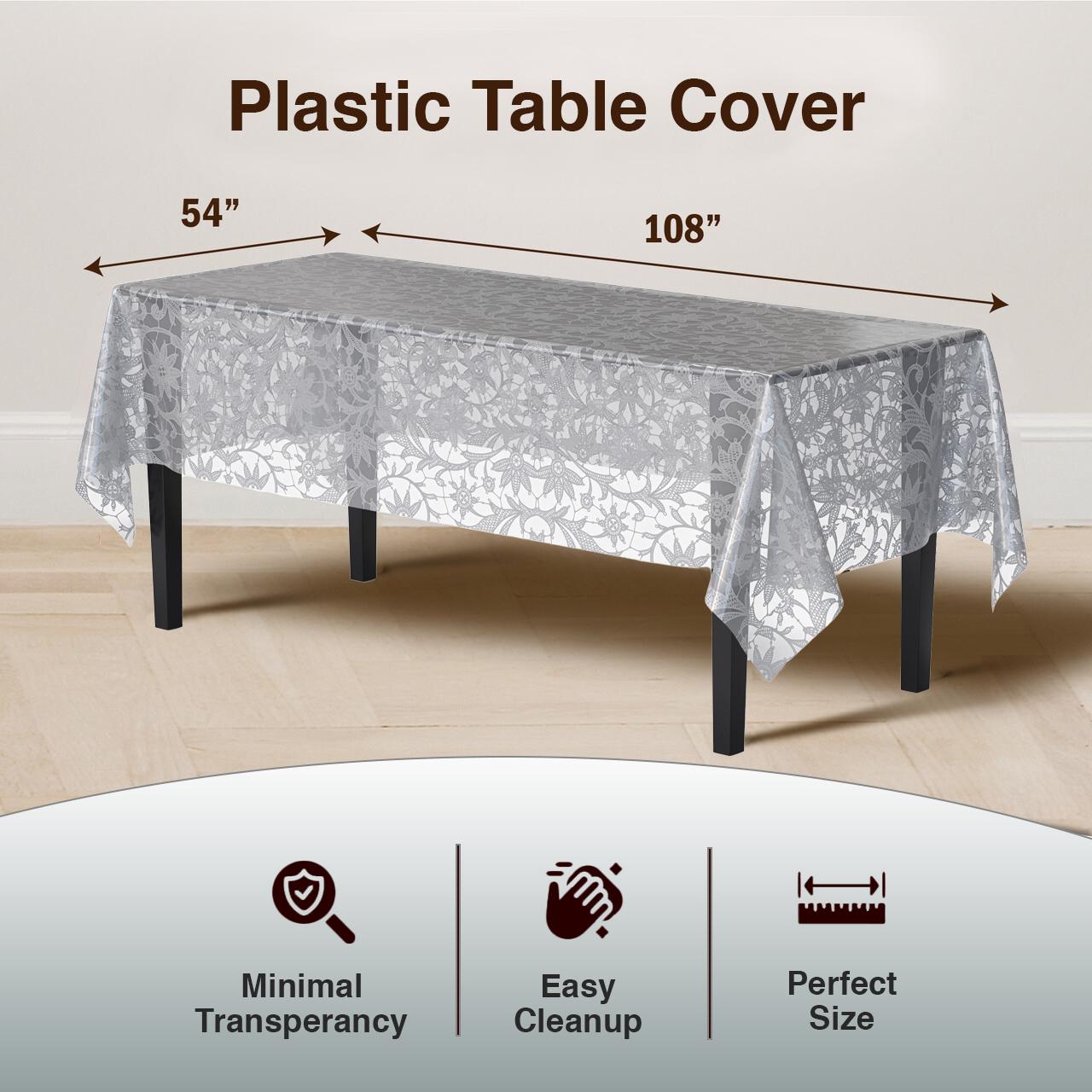 Silver Lace Plastic Table Cover - 54 In. x 108 In.