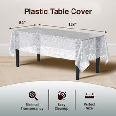 White Lace Plastic Table Covers | 6 Pack - 54 In. x 108 In.
