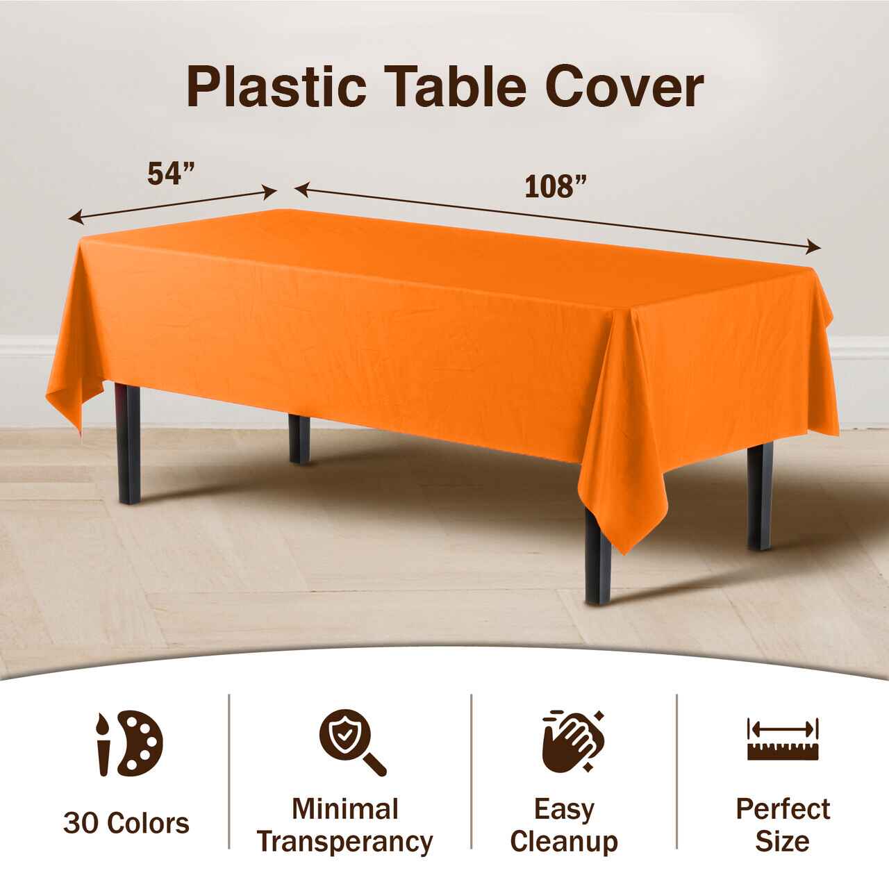 Orange Plastic Table Cover - 54 In. x 108 In.