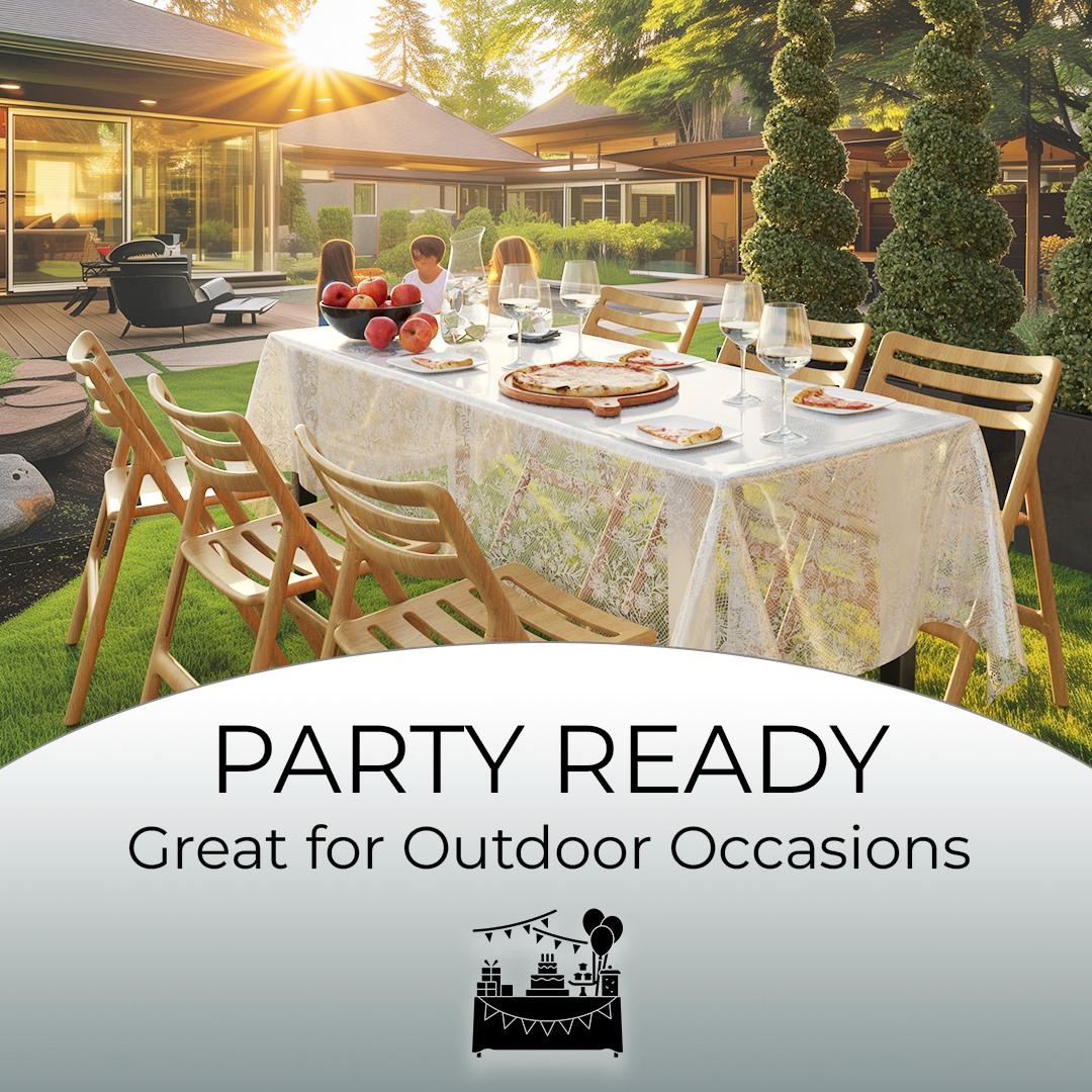 White Floral Plastic Table Covers | 6 Pack - 54 In. x 108 In.