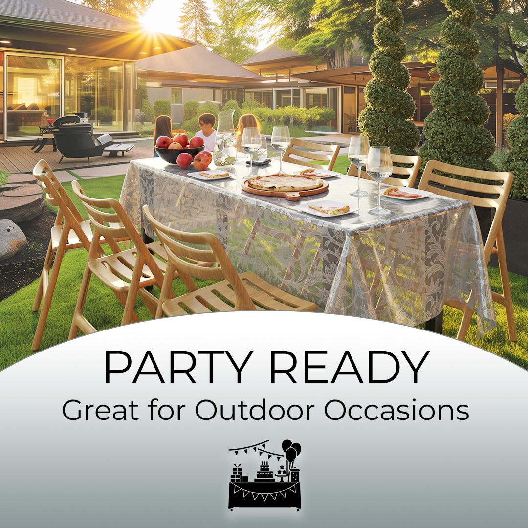 Silver Lace Plastic Table Covers | 6 Pack - 54 In. x 108 In.