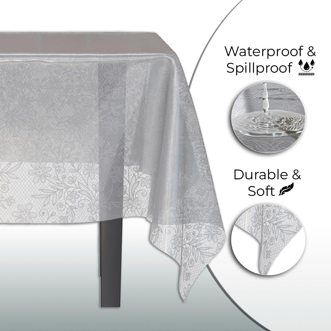 Silver Floral Plastic Table Cover | Case of 48 - 54 In. x 108 In.
