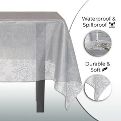 Silver Floral Plastic Table Cover - 54 In. x 108 In.