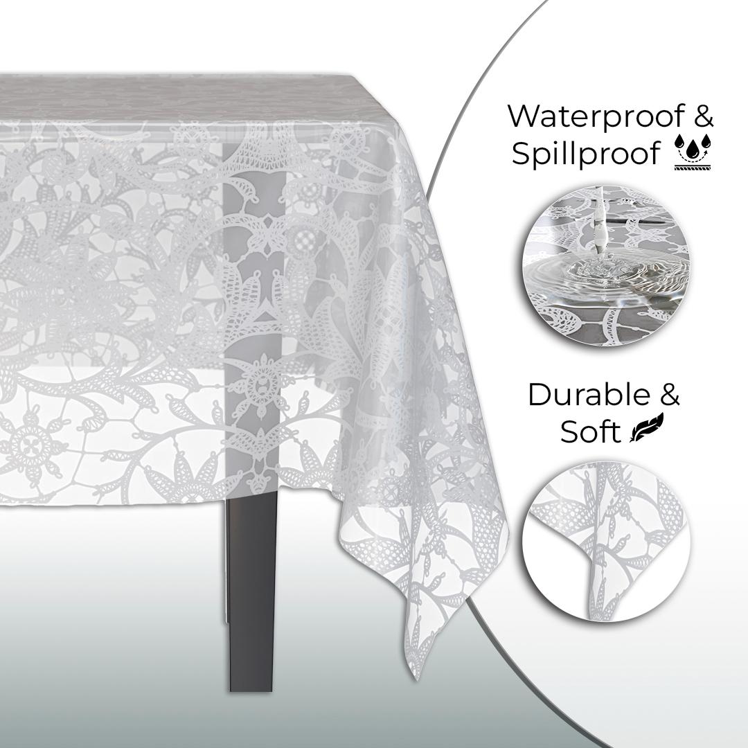 White Lace Plastic Table Cover - 54 In. x 108 In.