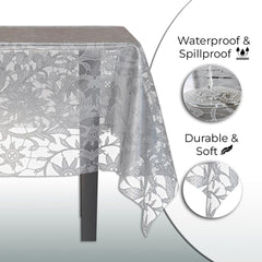 Silver Lace Plastic Table Cover | Case of 48 - 54 In. x 108 In.