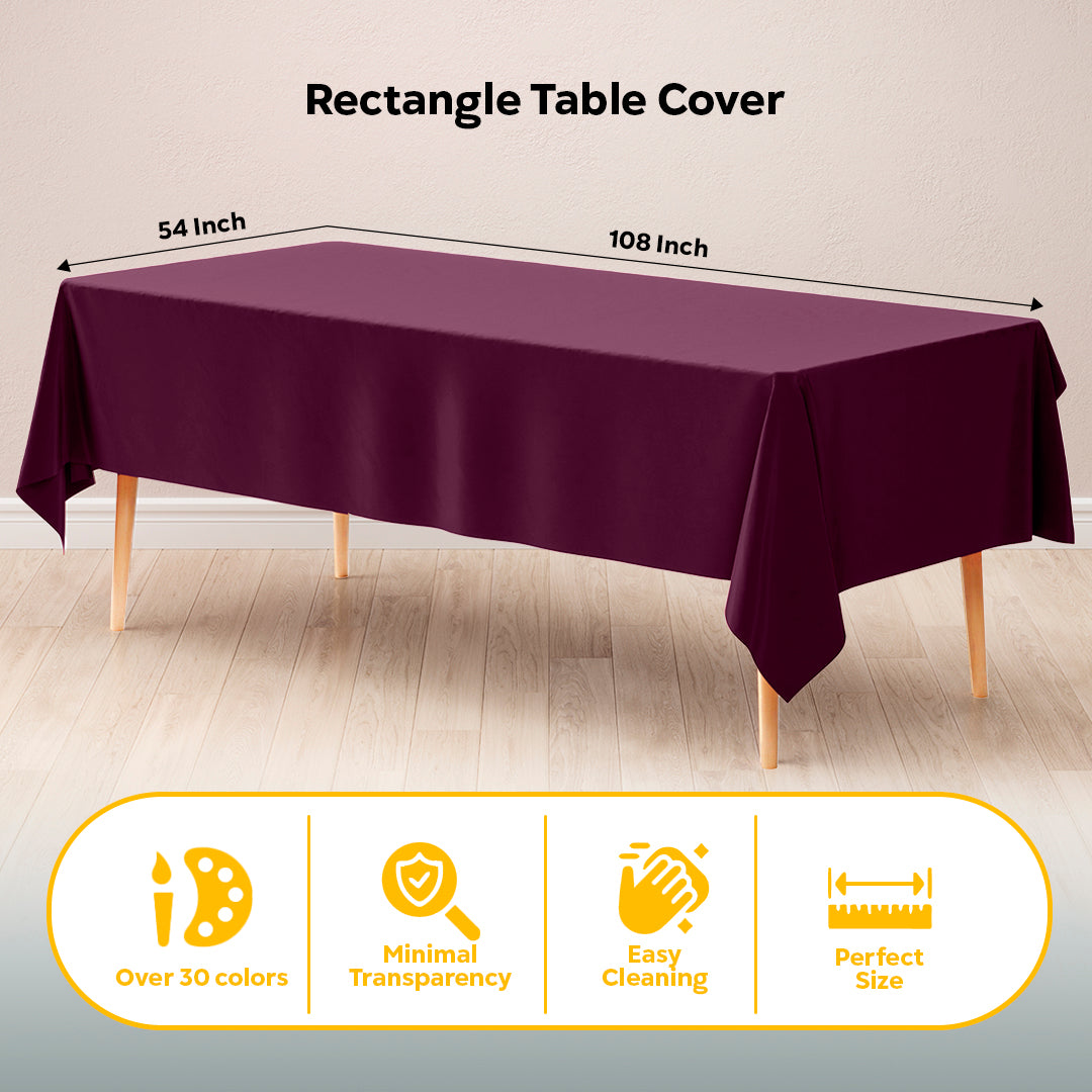 Plum Plastic Table Cover | Case of 48 | 54 in. x 108 in.