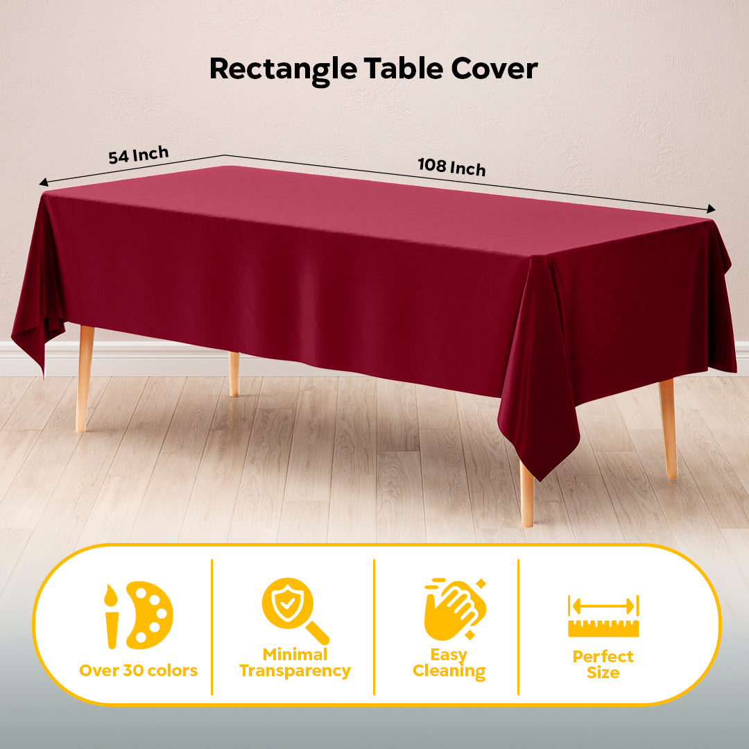 Burgundy Plastic Table Covers | 6 Pack | 54 in. x 108 in.