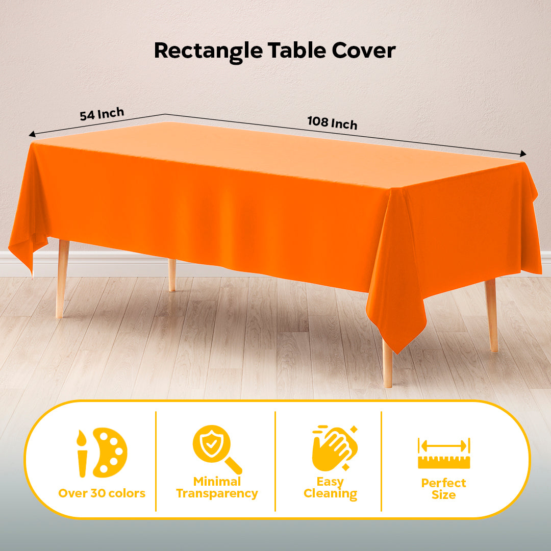 Orange Plastic Table Cover | 54 in. x 108 in.