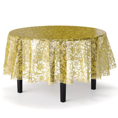 Round Gold Lace Plastic Table Cover