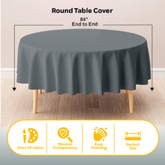 Round Silver Plastic Table Covers | 12 Pack | 84 in.