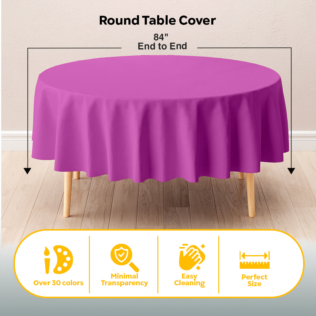 Round Magenta Plastic Table Cover | 84 in.